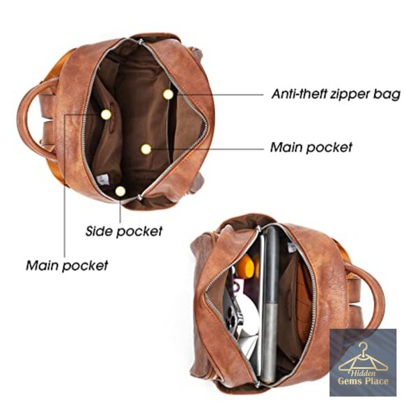 Mini Vegan Leather Backpack Purse Adjustable Straps Travel Shoulder Bag main image 6